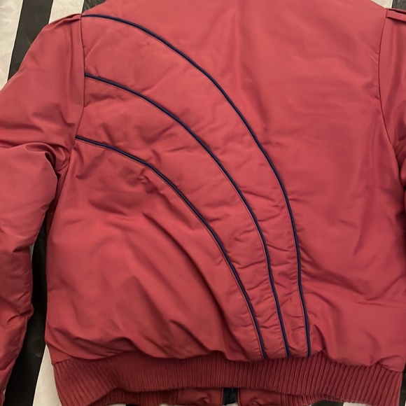 Vintage 80s 1st Down Sz 14 Burgundy & Navy Puff Sleeve 100% Goose Down Ski Coat - Picture 11 of 13